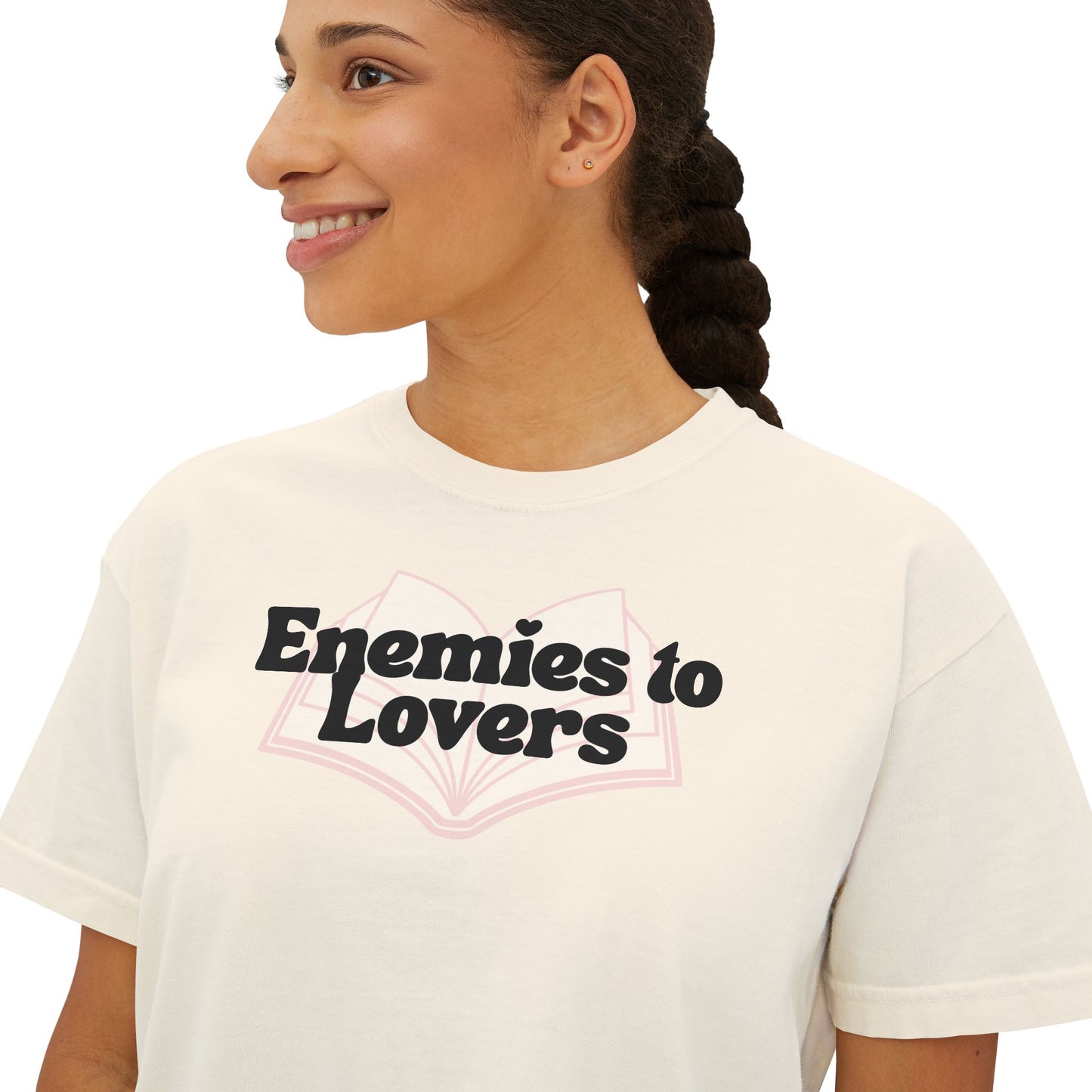 Enemies to Lovers Crop Tee — "Enemies to Lovers" Graphic Women's Boxy T-Shirt