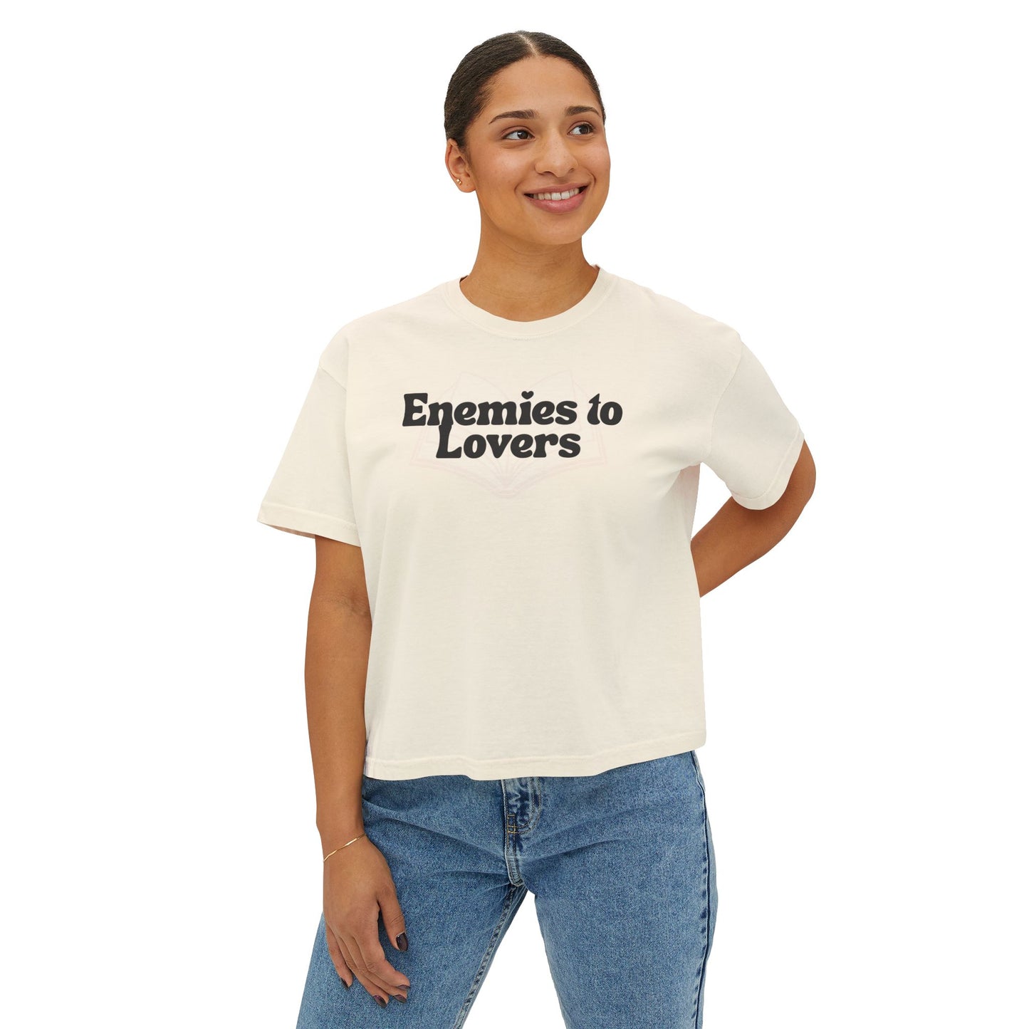 Enemies to Lovers Crop Tee — "Enemies to Lovers" Graphic Women's Boxy T-Shirt
